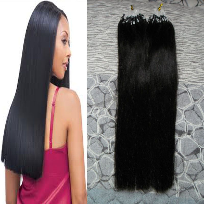 10 26 Natural Hair Silky Straight Micro Loop Ring Virgin Micro
