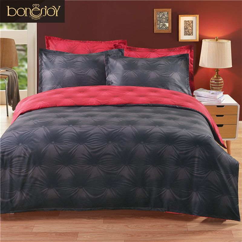 Solid Color Black And Red 3d Duvet Cover Set Queen Size Bottom