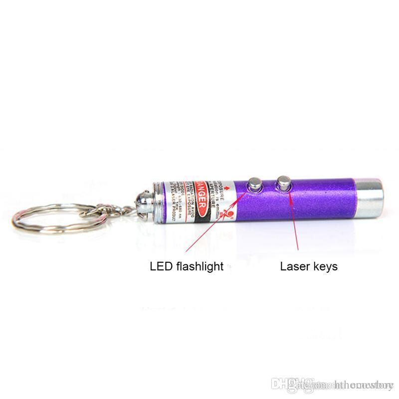 TWO PURPLE LASER PEN POINTER BEAM LIGHT KEY 2 IN 1 CHAIN LED FLASHLIGHT TORCH