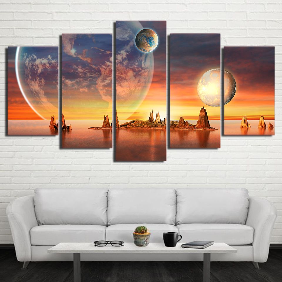 Sunset Over Great Wall Of China 5 Panel Canvas Print Wall Art 