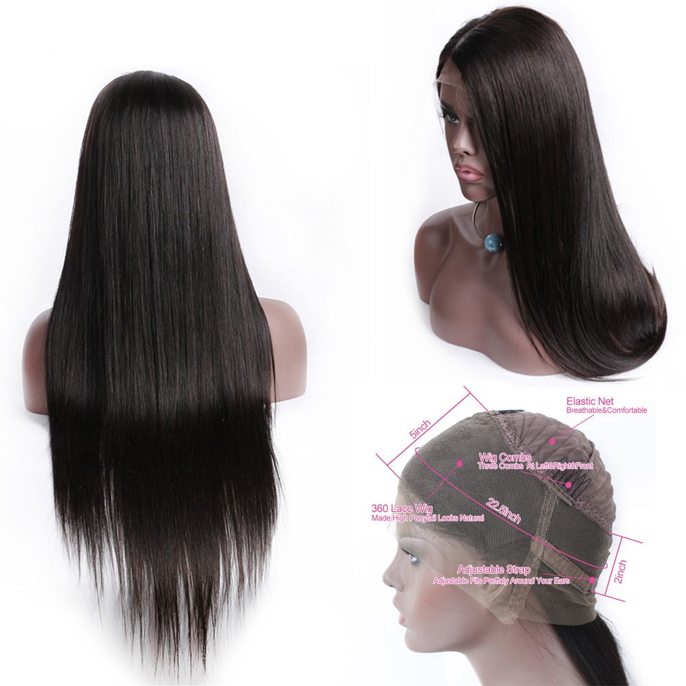 360 Lace Wigs Pre Plucked With Baby Hair Straight Human Hair Wig