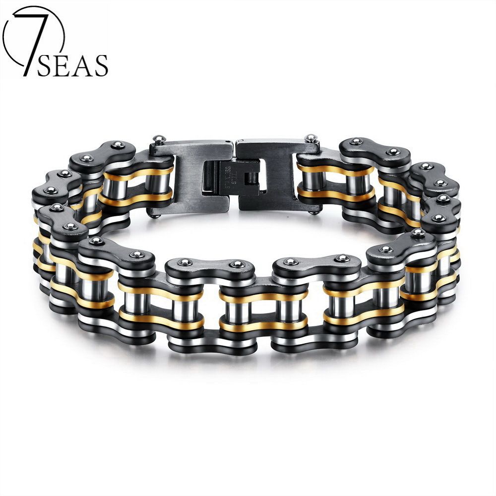 Pesado Negro Moto Bicicleta Cadena para Hombre Pulsera Acero Inoxidable Biker de 27 mm de ancho
