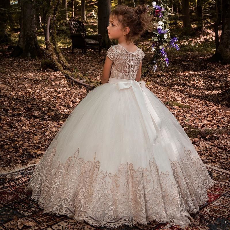 Compra Elegantes De La Princesa Muchachas De Flor Vestidos Para Las Bodas  De La Manga Corta Apliques De Tul Vestidos De Boda Del Cordón De Los Niños  De Chicas Desfile De Vestidos