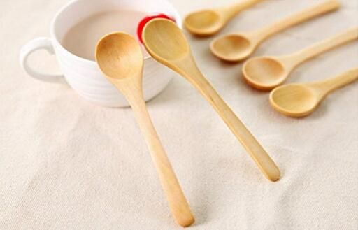 5PCS Wooden Spoon Short-Handle Kitchenware Wood Color for Salt Sugar Soup
