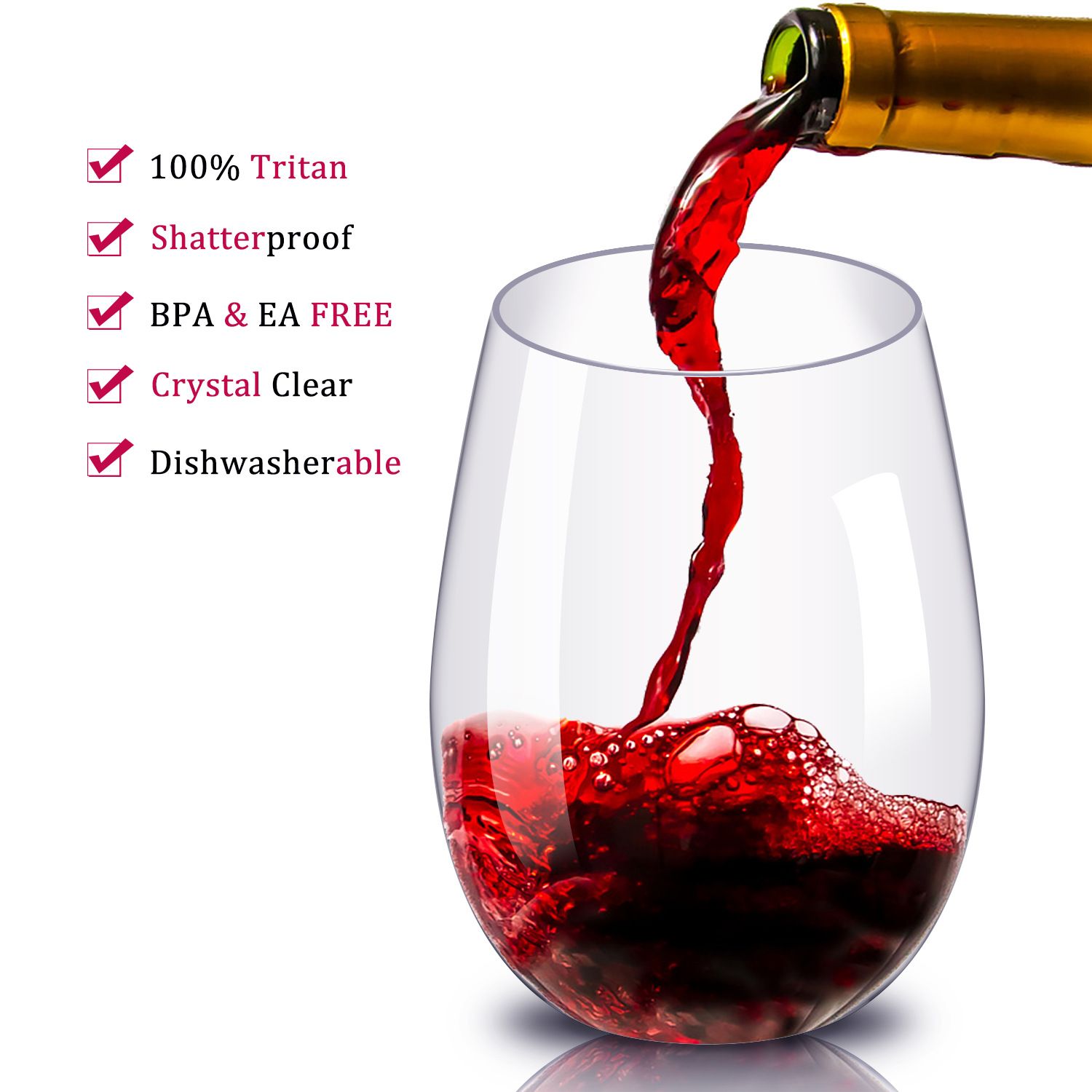 Shatterproof Plastic Wine Glass Unbreakable Triton Stemless Dishwasher Safe Cups