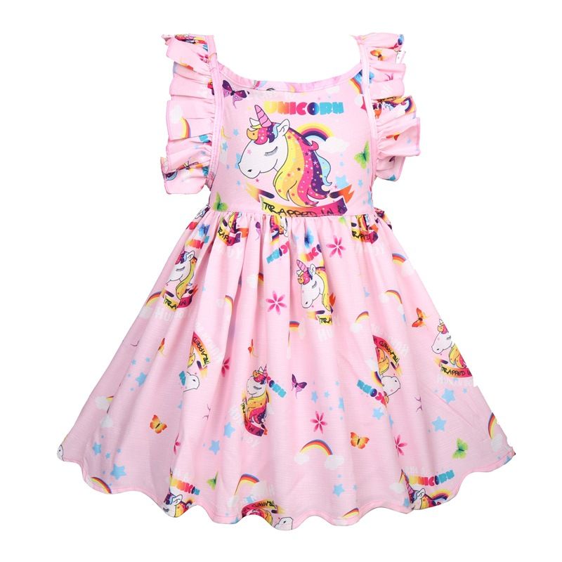 Vestido rosado para niñas Unicornio 2018 sin espalda para niña Niño Ropa de verano