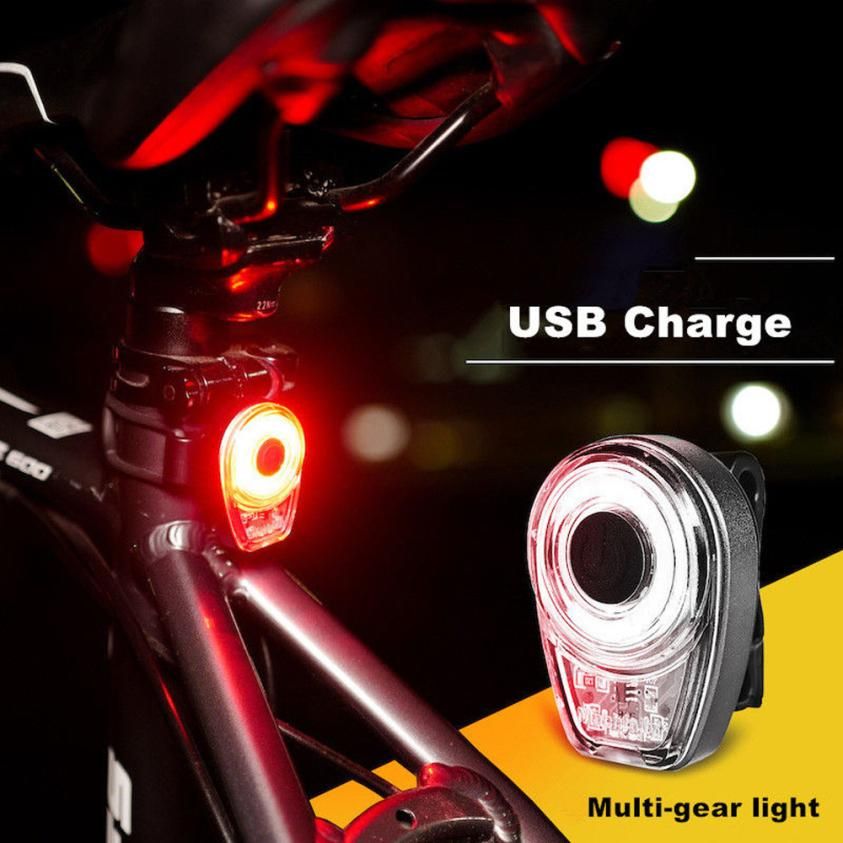 Bicycle Solar Headlight Warn Tail Light Rechargeable Safe Bike Rear Lamp RF