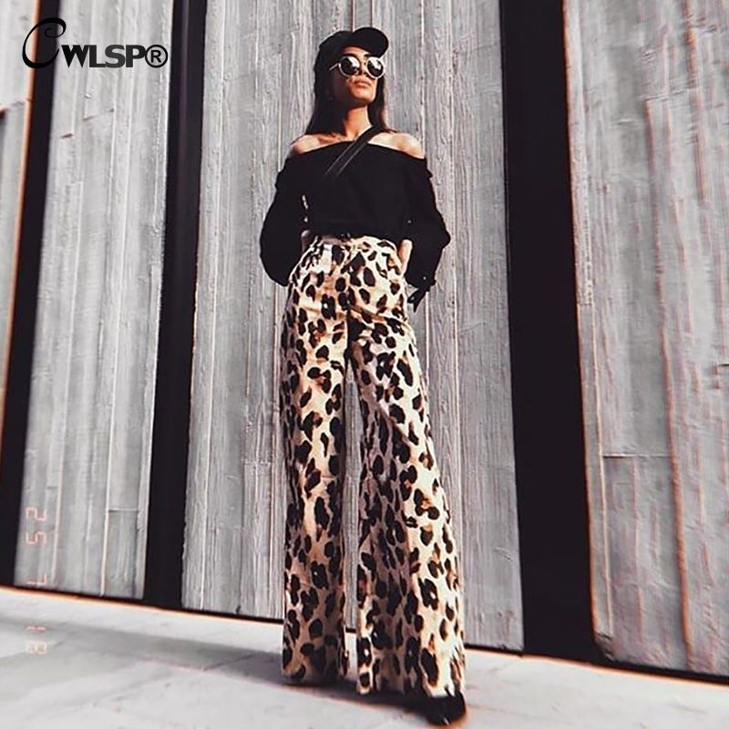 CWLSP 2018 Moda Leopardo Mujeres Pantalones Anchos Pantalones De Cintura Alta Largo Pantalones Femeninos Otoño Cloth QA2750 De 25,7 € | DHgate