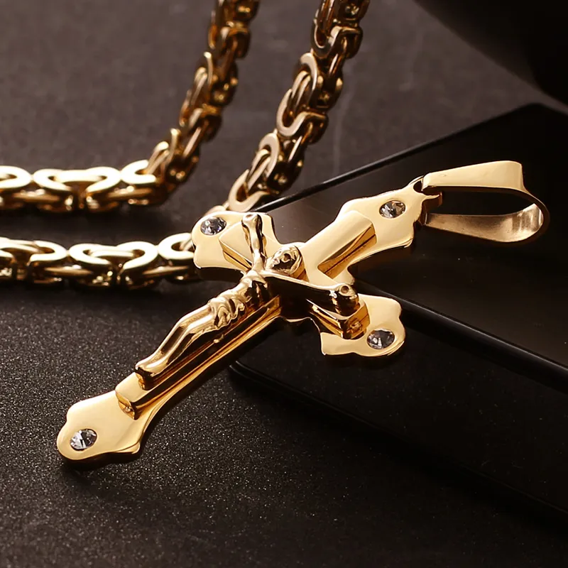 Collier en acier inoxydable 316 L pour homme, crucifix de Jésus, pendentif croix chrétienne