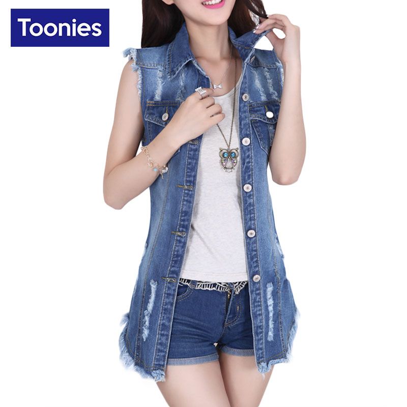 2021 New Fashion Waistcoat Gilet Femme Streetwear Long Denim Vest Women Single Breasted Veste Femme Slim Girls Frayed Jacket Tops From Edward03 16 77 Dhgate Com