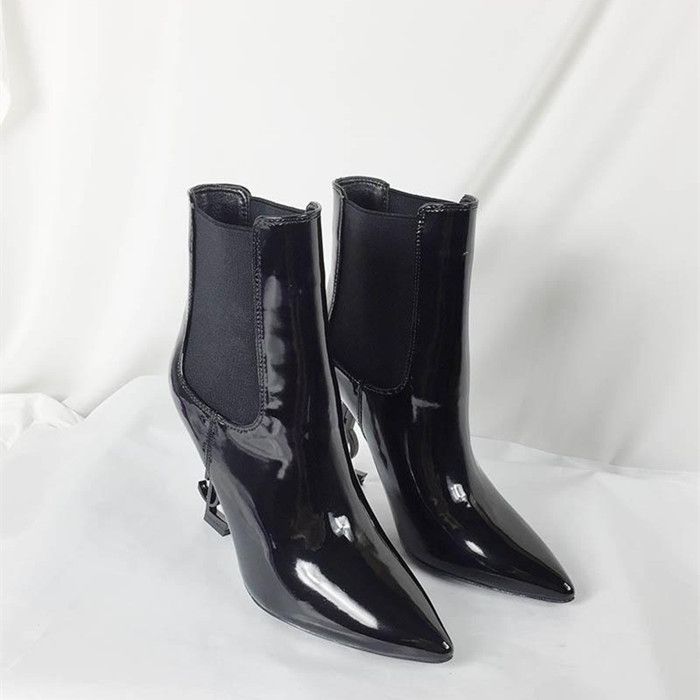 womens black patent leather ankle boots
