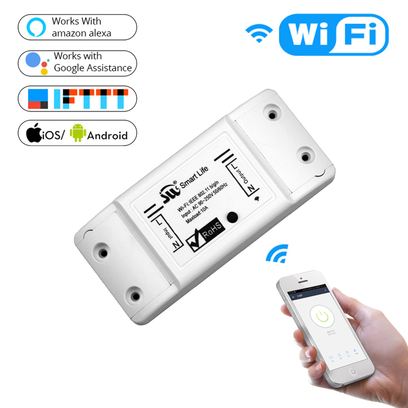 10A Wireless interruttore della luce modulo universale DIY WIFI telecomando interruttore compatibile con Alexa /& Google Home Assistant