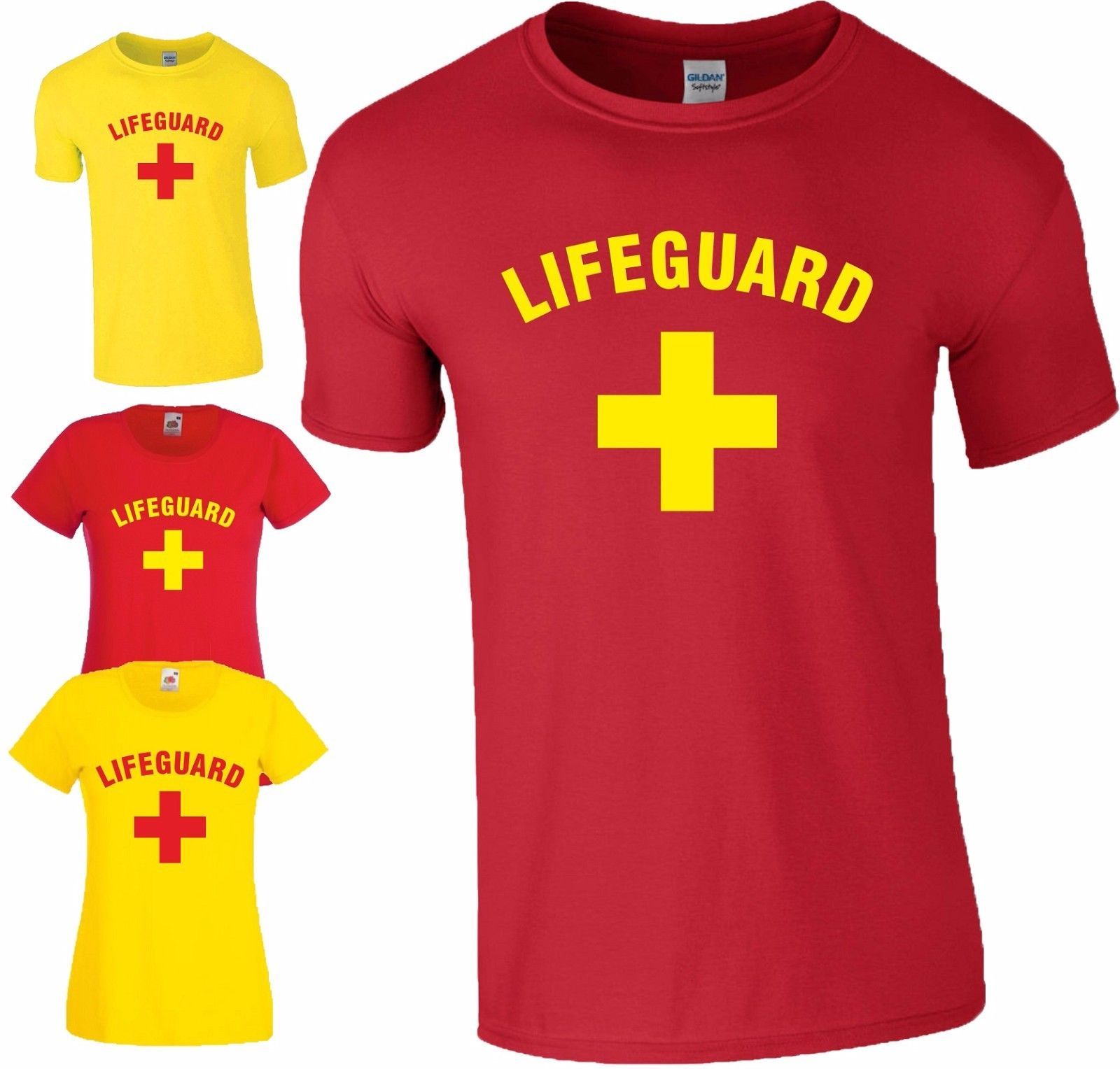 LIFEGUARD CROSS YELLOW T SHIRT TOP BEACH FANCY DRESS CUSTOM COLOUR TSHIRT