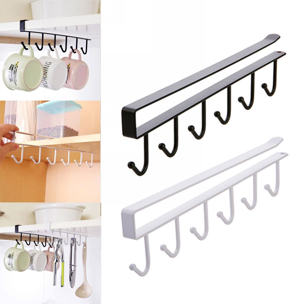 Multifunctional Metal Cupboard Mug Holder Shelf Hooks Rack Hanger Cup Storage