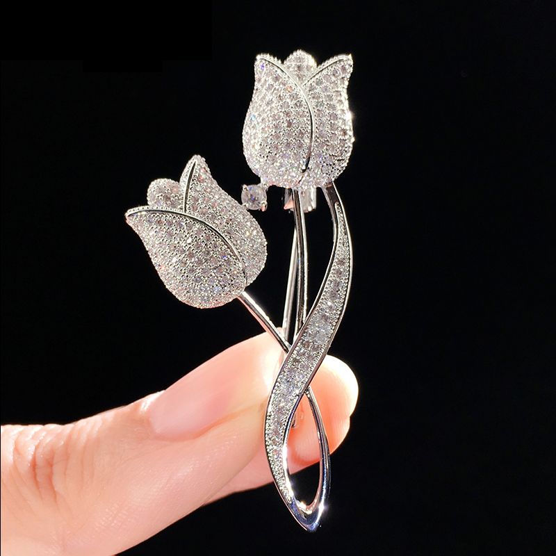1 Pcs Silver Color Tulip Flower Cz Brooch Pin Elegant Rose Flower Cubic Zircon Brooches 1 Pcs Silver Color Tulip Flower Cz Brooch Pin Elegant Rose Flower Cubic Zircon Brooches