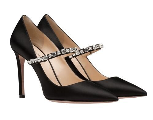 black satin pumps