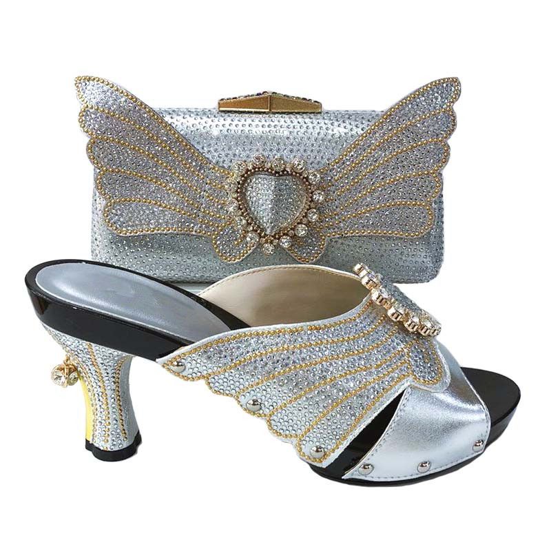 silver shoes and bag for wedding