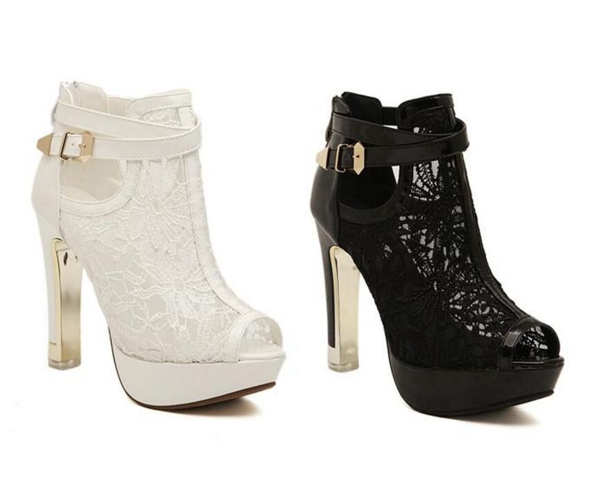 Acquista 2018 Nuove Scarpe Estive Bocca Pesce Pizzo Cuoio PU Sandali Stivaletti Banchetto Ragazza Temperamento Scarpe Donna Sandali Plus Size Sandali Moda A 26,27 € Dal Cd16888 | DHgate.Com