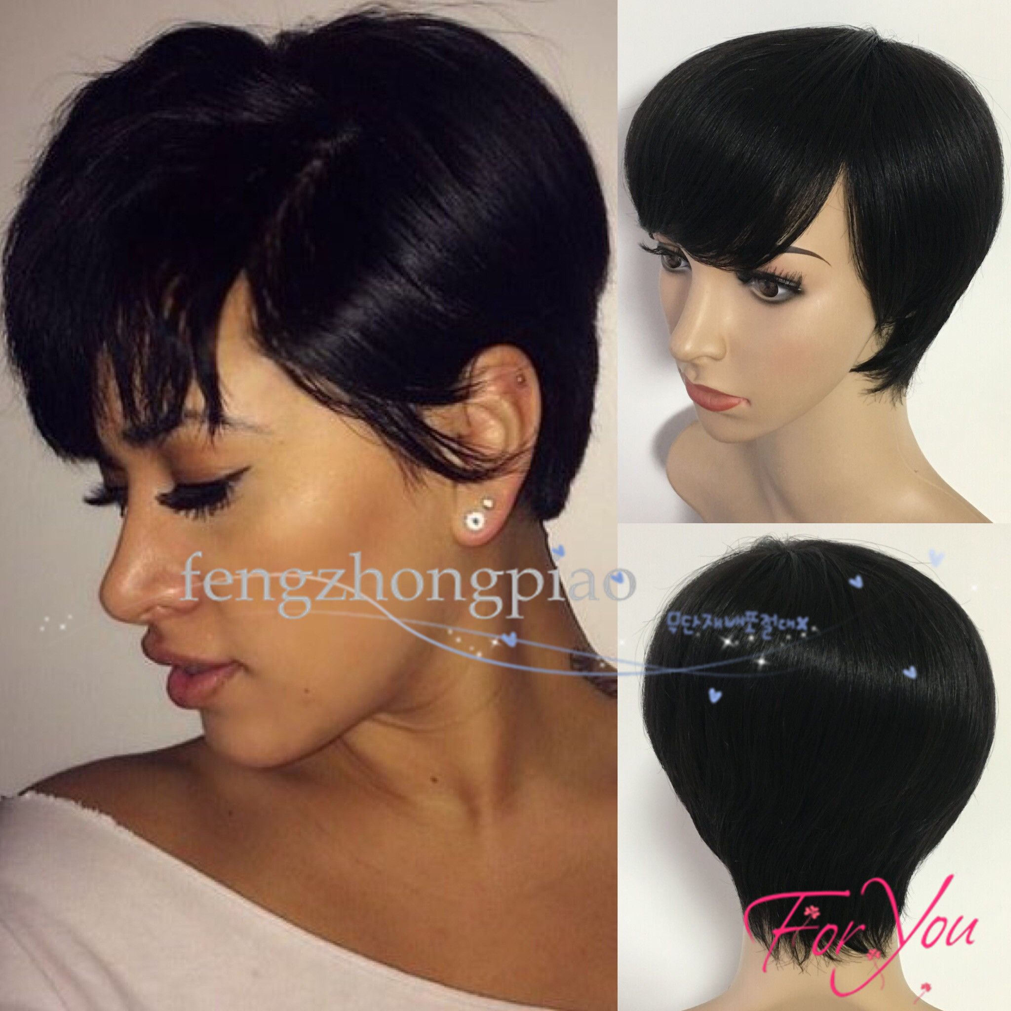 Top Quality Short Pixie Brazilian Human Hair Wigs Glueless Full