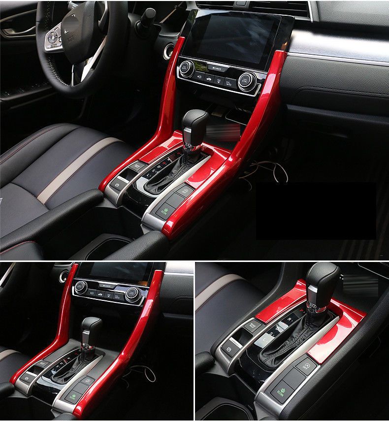 For Honda CIVIC 2016-2018 ABS Carbon fiber Gear Shift Panel Side Trim Strip *2