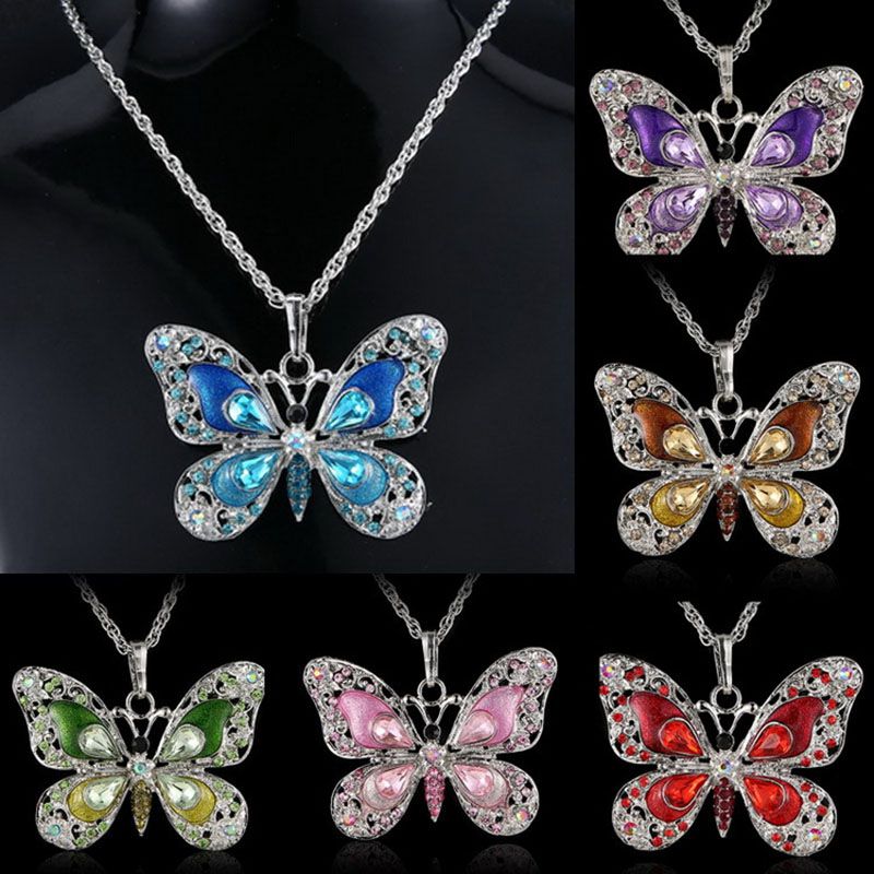 Fashon Boho Animal Butterfly Crystal Women Statement Necklace Chain Pendant Gift