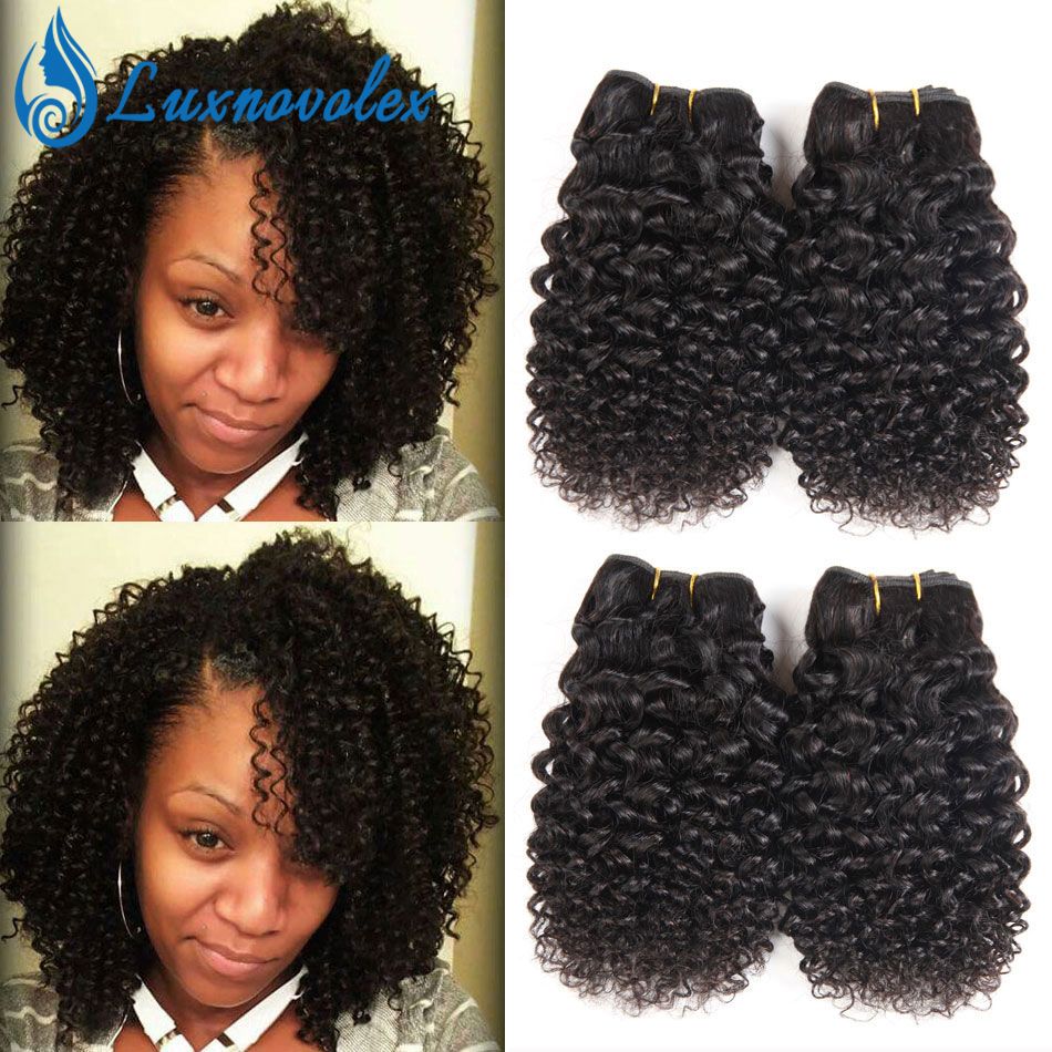 Brazilian Virgin Hair Curly 4 Bundles Short Human Hair Weave