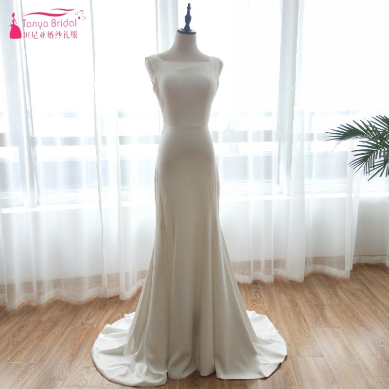 Soft Satin Bohemian Beach Bridal Gowns 