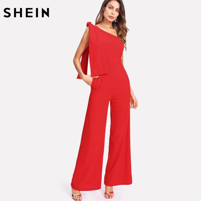 Compra SHEIN Jumpsuits Rojos Verano Un Hombro Sin Mangas Parte Media De  Cintura Jumpsuit Nudo Palazzo Zipper Mamelucos Womensuit Barato | Entrega  Rápida Y Calidad | Es.Dhgate