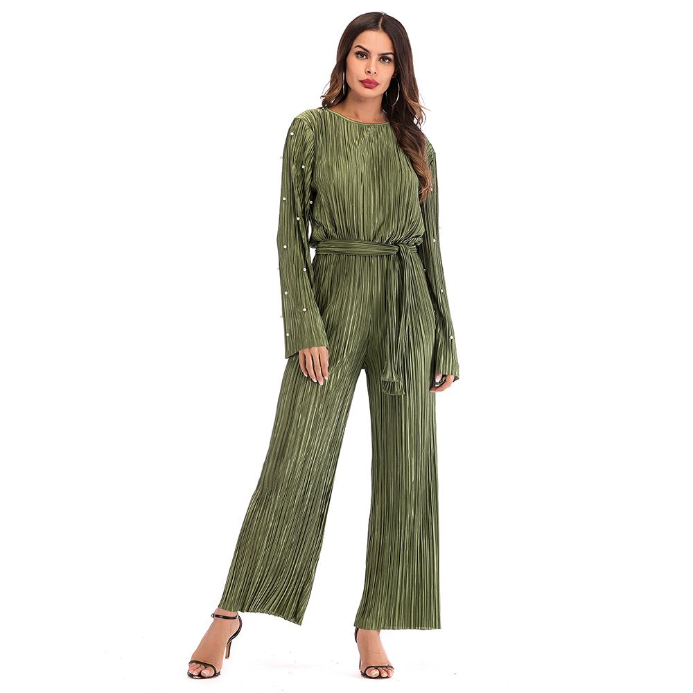 pleated jumpsuit dress with belt