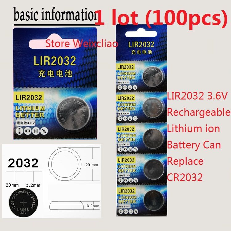 100pcs 1 Lot Lir2032 3 6v Lithium Li Ion Rechargeable Button Cell Battery 2032 3 6 Volt Li Ion Coin Batteries Cr2032 Card Free Shipping 2018 From Weixcliao 63 14 Dhgate Mobile