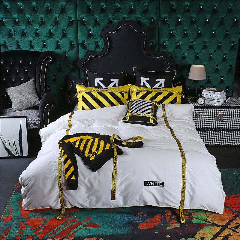 Warning Sign Yellow Black Stripe Bedding Suit Europe And America
