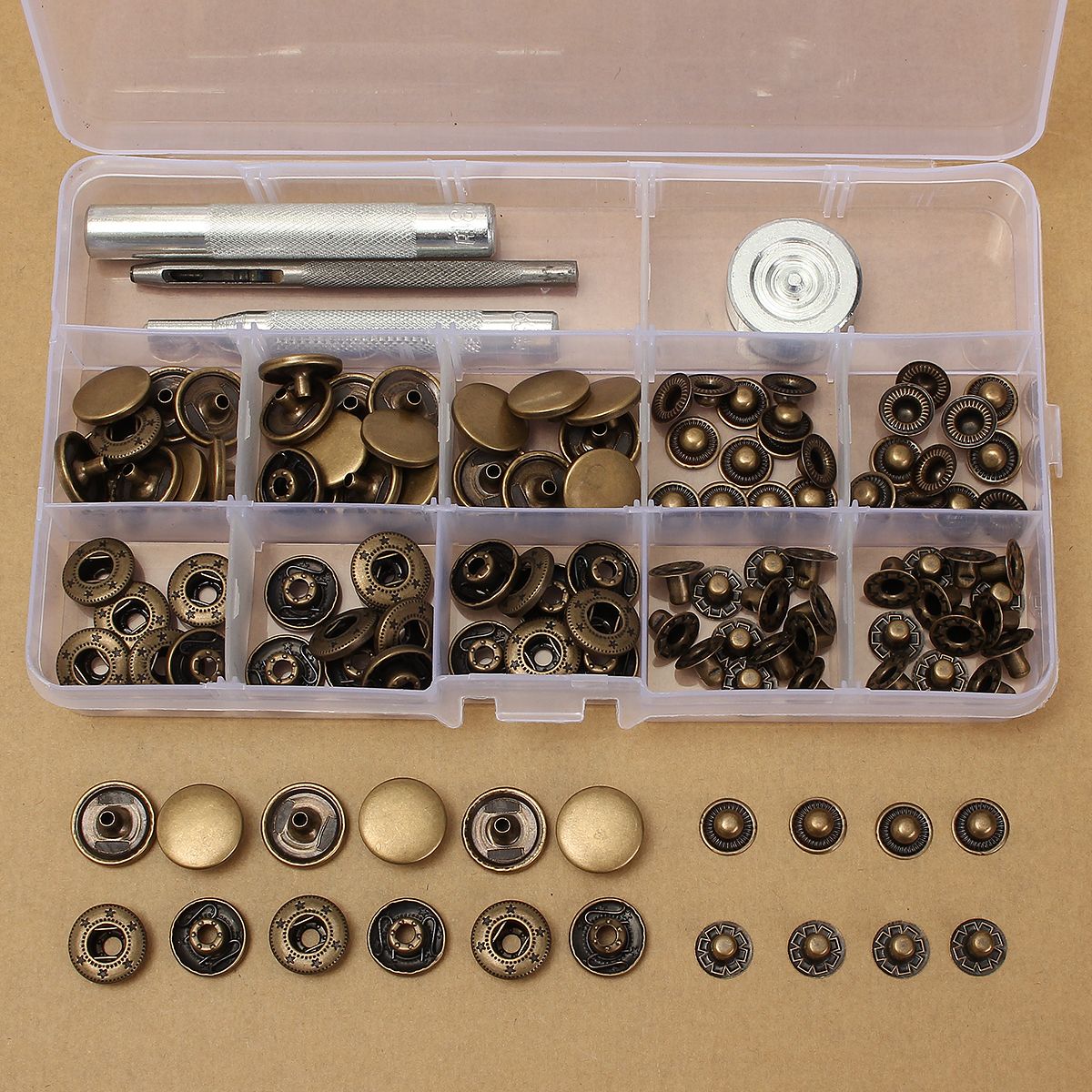 1set Metal Snap Fasteners Kit Press Studs Buttons Tool Women Men Craft Leather 1set Metal Snap Fasteners Kit Press Studs Buttons Tool Women Men Craft Leather