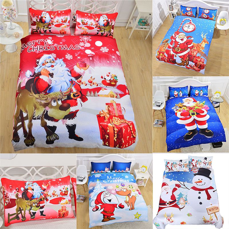 Hot Xmas Gift Cartoon Stitch Cotton Blend Duvet Comforter Cover 4pcs Bedding Set