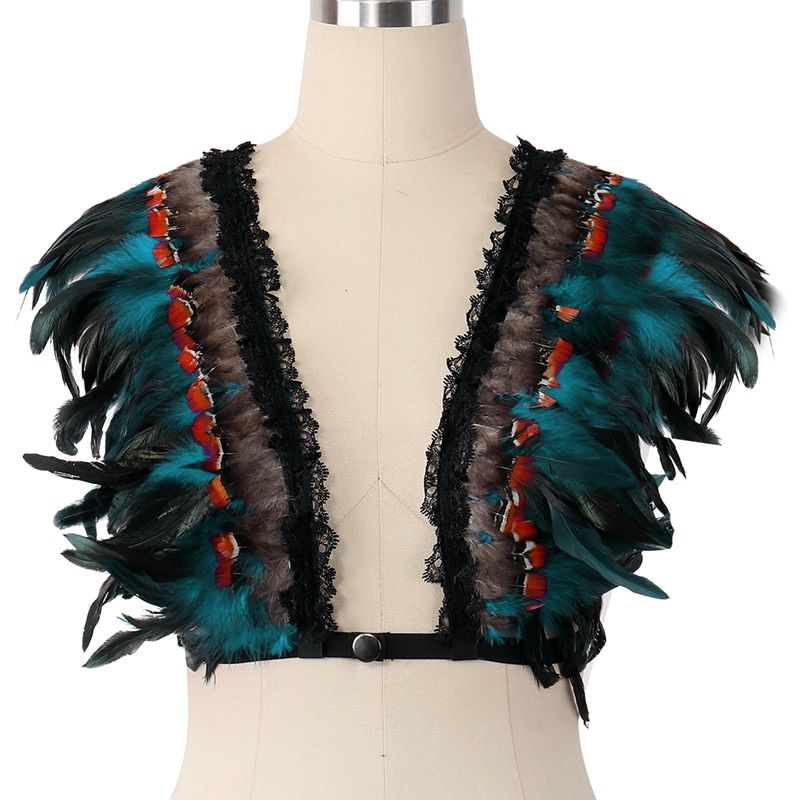ropa Steampunk Festival Rave #Style O0477 alas de hombro danza BurningMan arnés corporal gótico Sujetador con pluma de colores para Bondage lencería ropa Steampunk Festival Rave #Style O0477 alas de hombro danza BurningMan arnés corporal gótico Sujetador con pluma de colores para Bondage lencería
