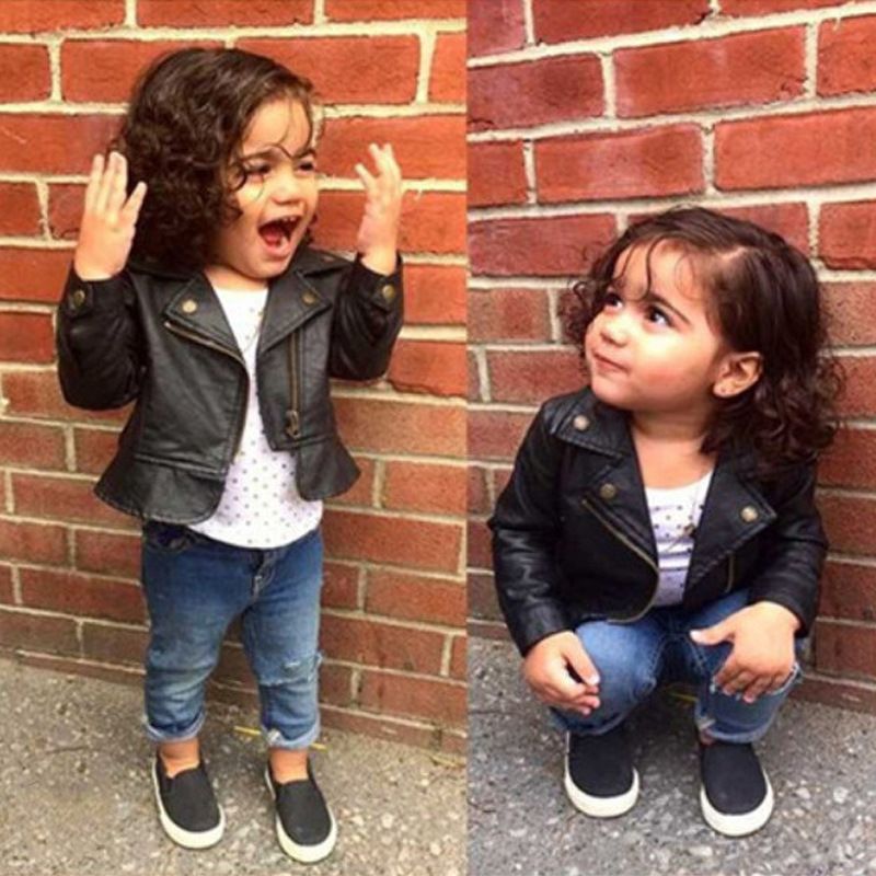 baby in leather jacket