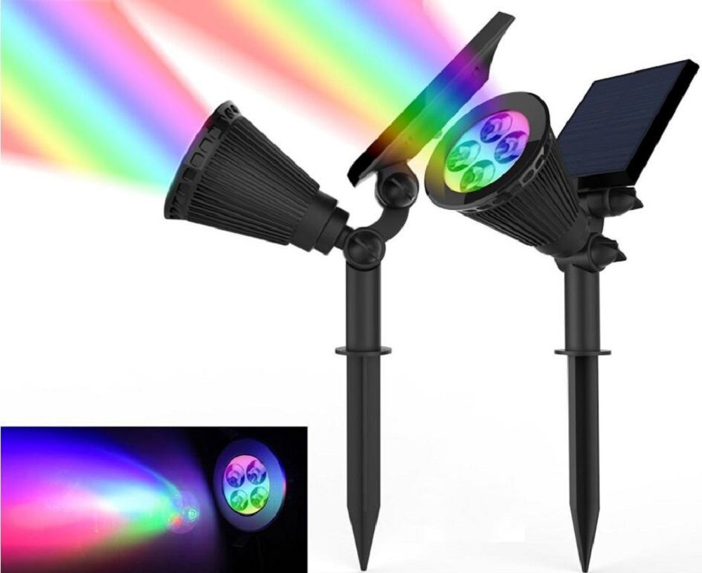 compre focos reflectores led para exteriores para jardines solares cambio de color rgb sensor impermeable luces de energia solar instalacion 2 en 1