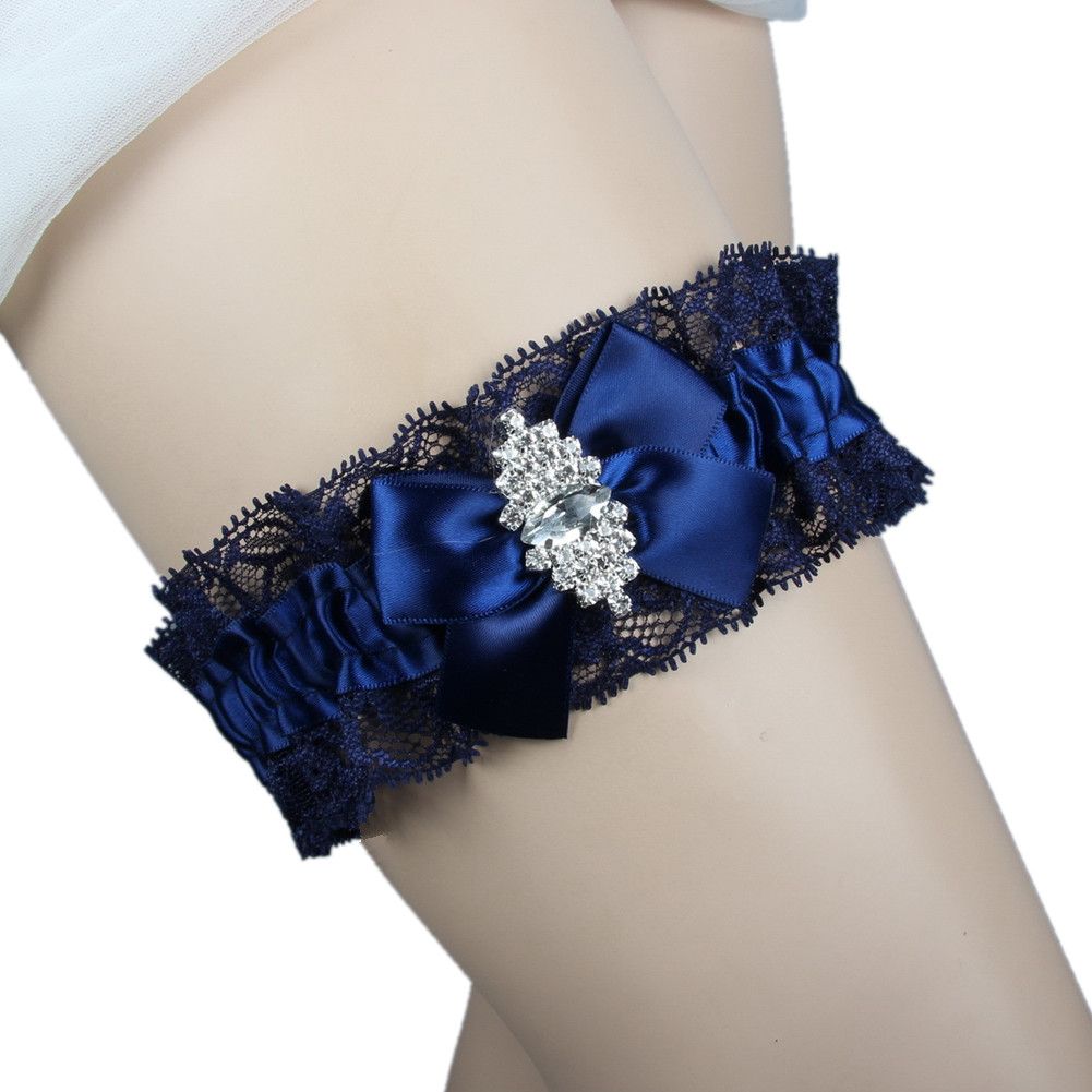 Wedding Garters For Bride Blue Satin Beads Bow For Bride S Wedding