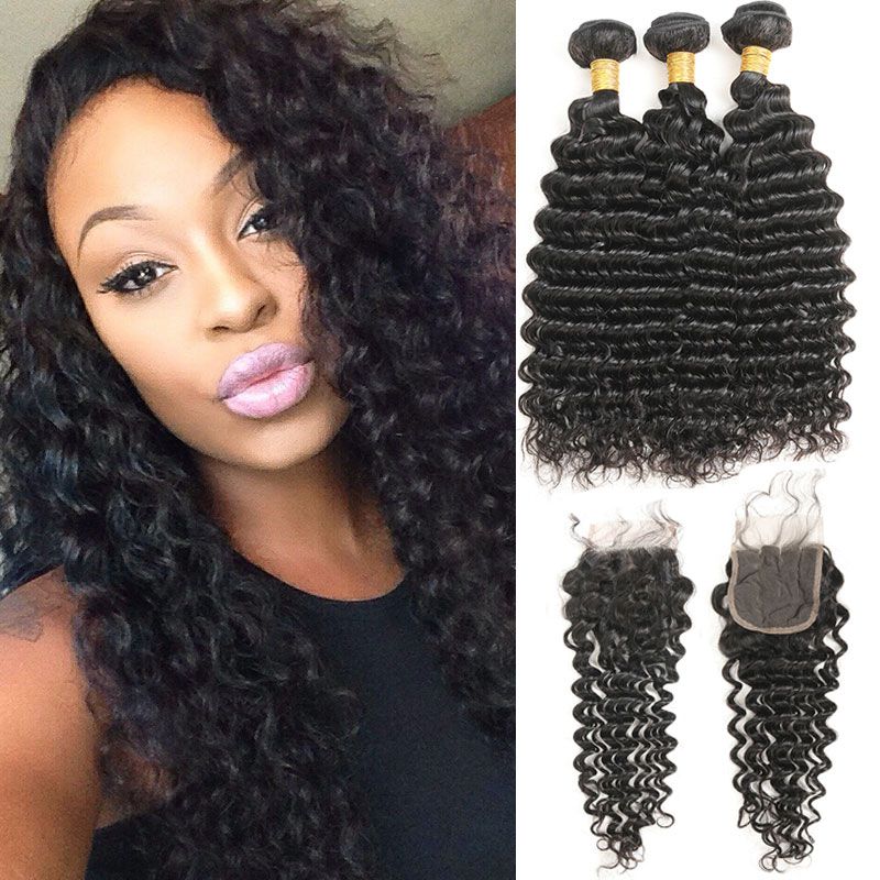 Deep Wave 3 Bundles With Closure Human Hair Bundles With Closure