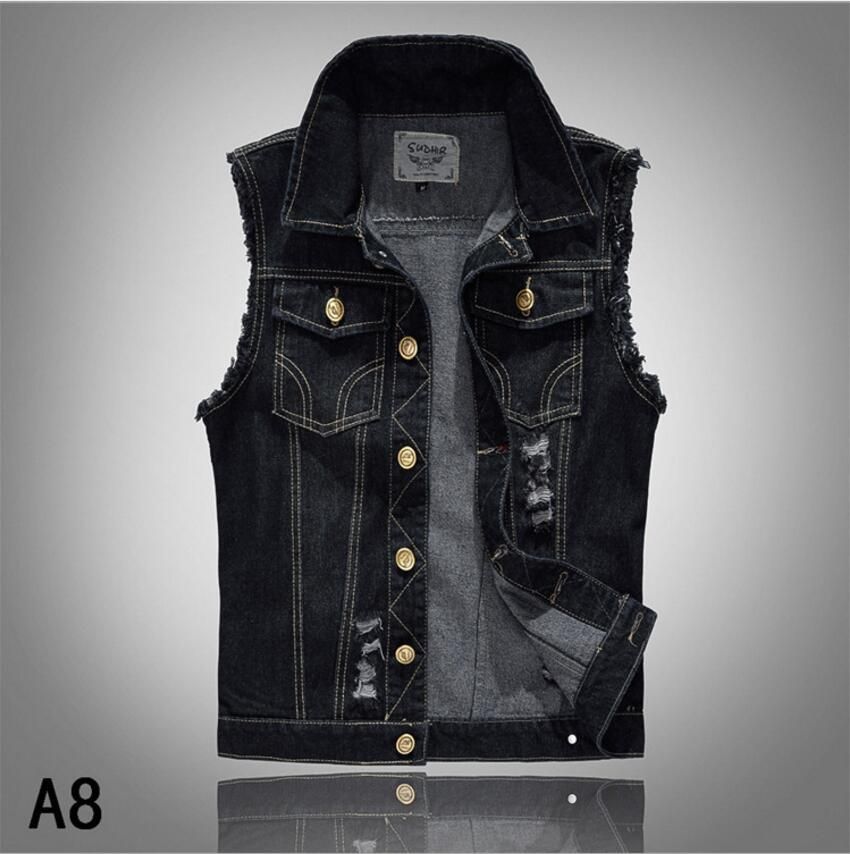 distressed black denim vest