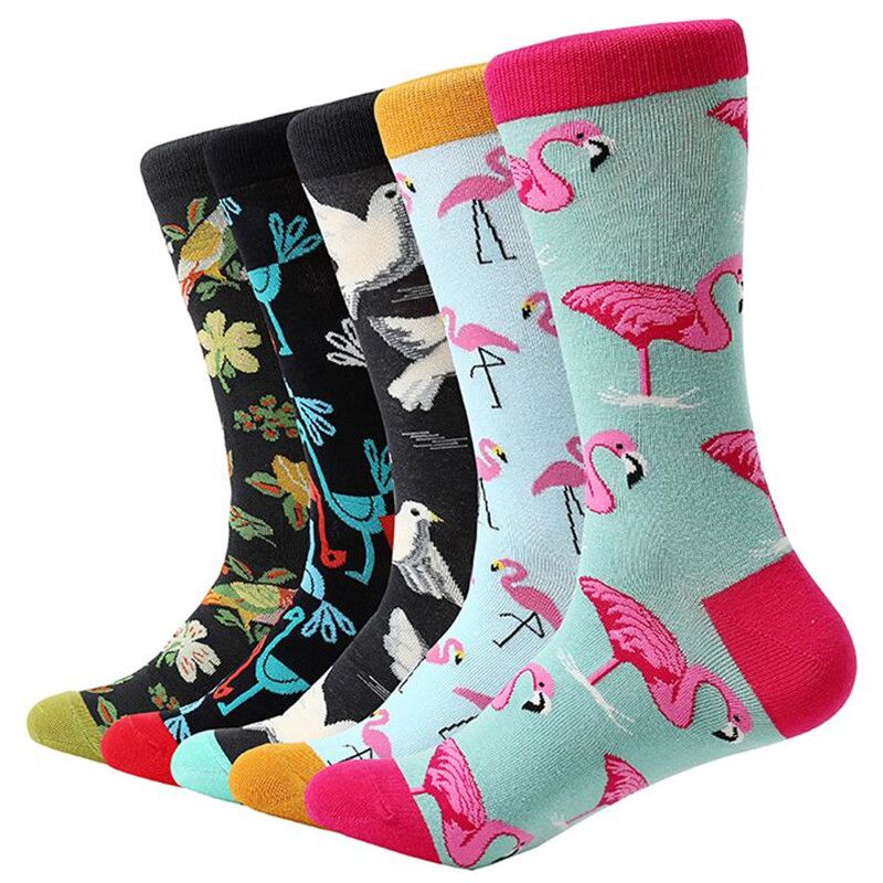 5 Pair /Lot Men 'S Cartoon Socks Cotton Animal Bird Flower Colorful Long Socks Funny Sock For Men Casual Dress Wedding Gift 5 Pair /Lot Men 'S Cartoon Socks Cotton Animal Bird Flower Colorful Long Socks Funny Sock For Men Casual Dress Wedding Gift