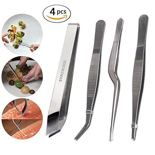 4pcs Tweezers with Rubber Tips, Stainless Steel Industrial