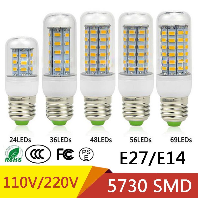 compre lampara e27 e14 24w smd5730 led 7w 12w 15w 18w 220v 110v de maiz luces led de los bulbos de la lampara 36 48 56 69 72 leds a 0 74 del