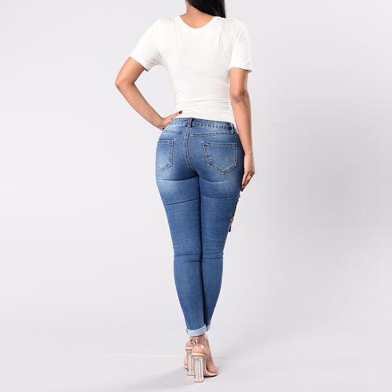 Compra Nuevo Talla Grande Azul Cintura Alta Lápiz Rasgado Agujero Floral  Jeans Mujer Stretch Skinny Vintage Denim Pantalones Boyfriend Pantalón  Elástico Barato | Entrega Rápida Y Calidad | Es.Dhgate