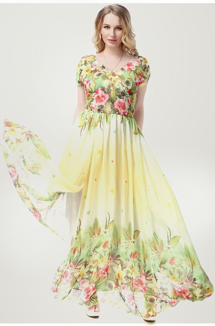 Iusun Women Short Sleeve Dress Floral Print Cotton Linen Loose Plus Size Flowy Swing Long Maxi Boho Dress
