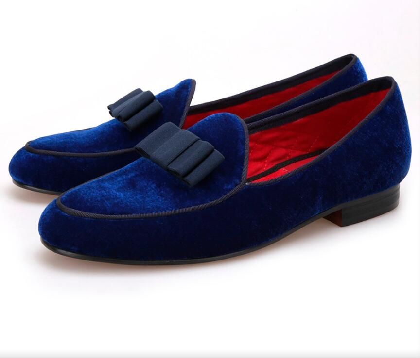 Royal Blue Velvet Handmade Men Shoes 