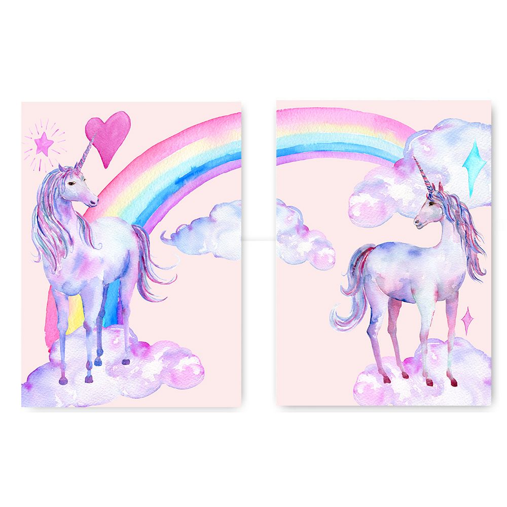 Satin Al Iskandinav Tarzi Pembe Gokkusagi Unicorn Posterler Ve