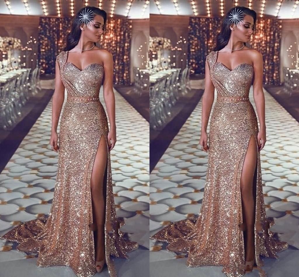 2018 Sparkly Sequined Gold Evening 
