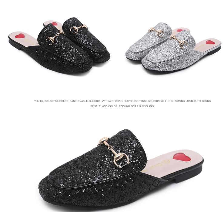 glitter flat mules