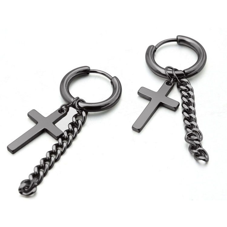 black hanging cross earring