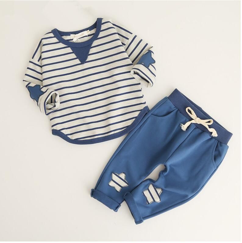 Girls Long Sleeve Clothing Set Cotton Color Striped Two-Piece Suits
